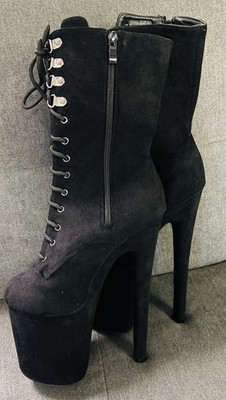 Black Platform Lace-Up Stiletto Ankle Boots Size 35