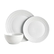 Everyday White Dillan 12 piece Dinnerware Plate Bowl Set, Service for 4