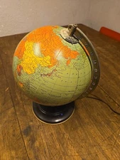 Vintage 8 Inch Illuminated World Globe Glass  . .1950s