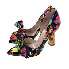 Betsey Johnson Women's Nobble Bow D'Orsay Heels Black Multi Butterfly Size 6 M