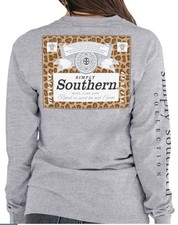 SIMPLY SOUTHERN $30 Gray Preppy Leopard Long Sleeve Graphic Tee Top XS S EUC
