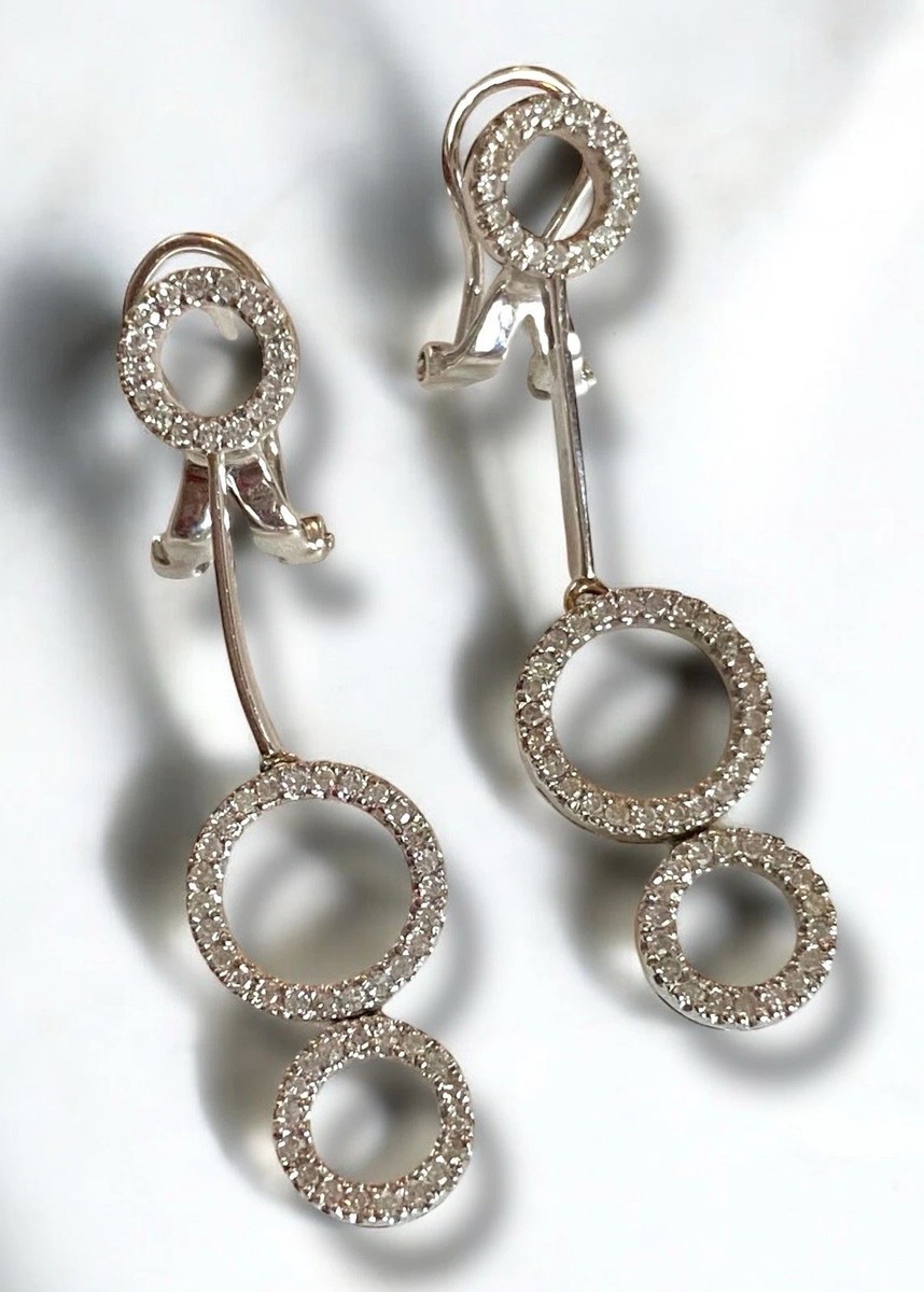 Gorgeous Solid 14k White Gold Diamond Circle Of Life Dangle Leverback Earrings! View 6