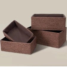 Woven Storage Baskets Set of 4 Decorative Paper Rope Organizer Bins for Shelves