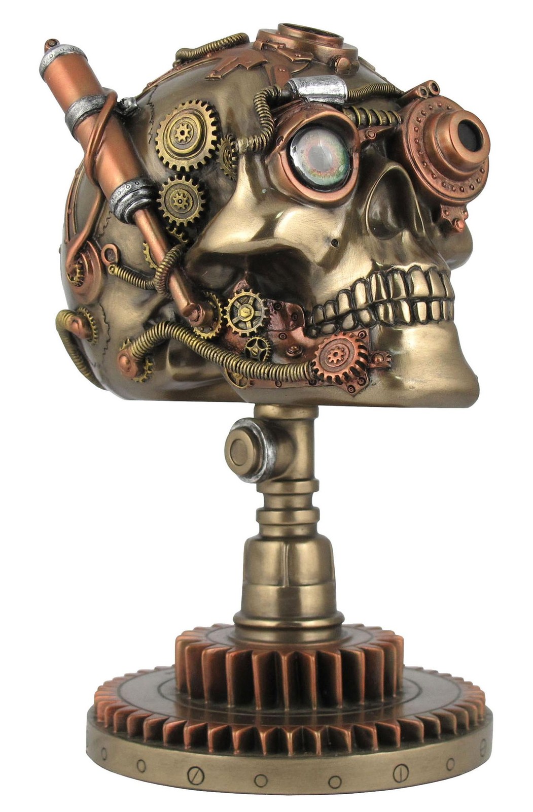 Steampunk Skull On Gear Stand Bronze Figurine (By Veronese)