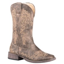 Roper Womens Riley Scroll Embroidered Snip Toe Boots Mid Calf Low Heel 1-2"