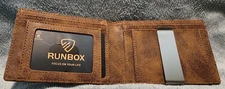 RUNBOX Slim Leather Bifold Wallet RFID Blocking Crazy Horse Khaki Color NIB!!