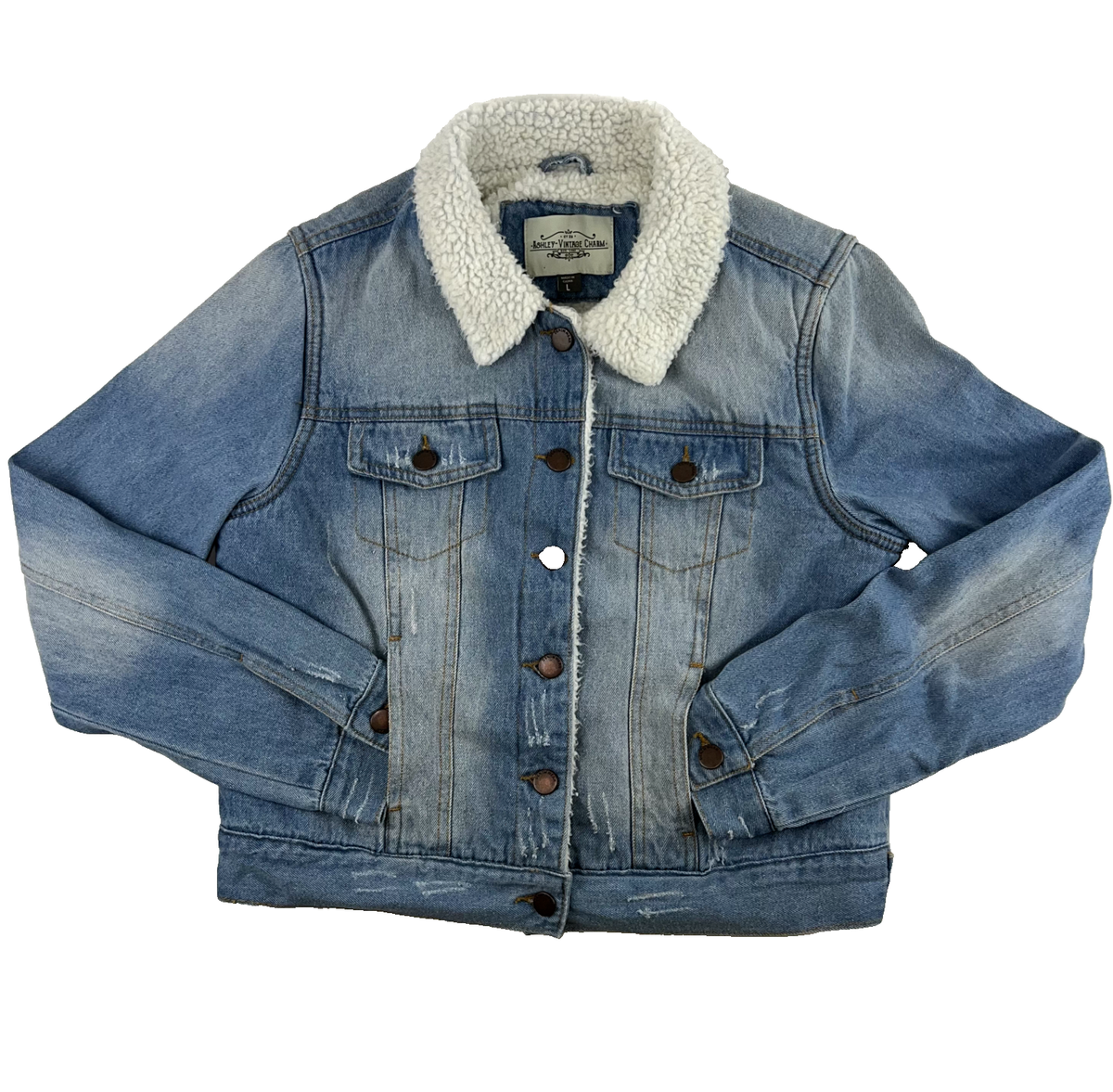 Ladies Jackets Ashley Vintage Charm Denim Jacket Sherpa Ashley Vintage  Charm Womens Distressed Sherpa Lined Denim Jacket