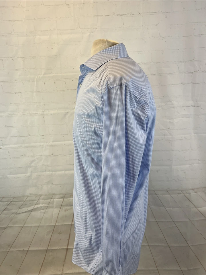 Camisa de vestir Hugo Boss para hombre azul claro a cuadros mezcla de algodón 17-43 $125 Foto 4 de 4