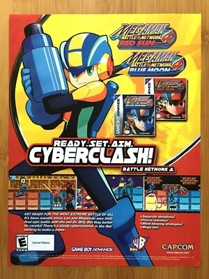 Mega Man Battle Network 4 Red Sun/Blue Moon GBA Print Ad/Poster Official Art