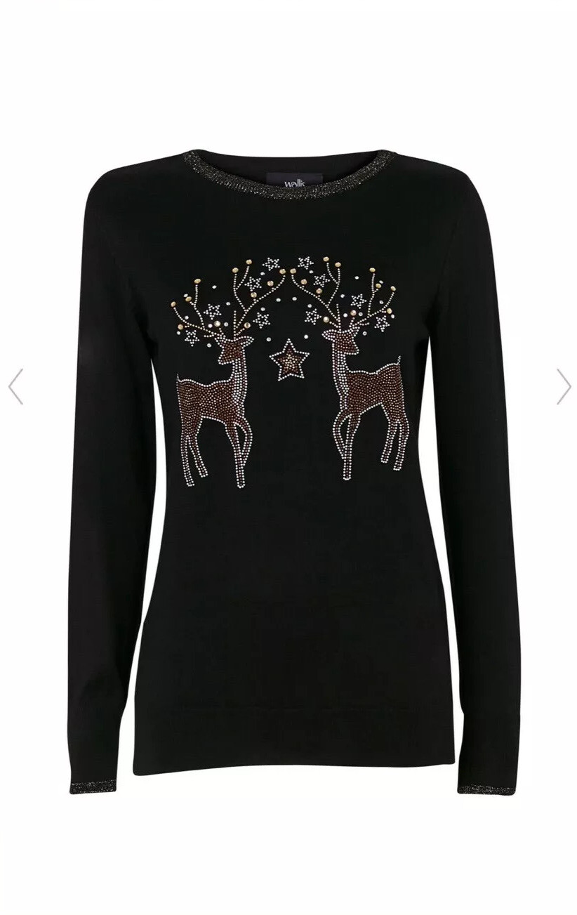 Wallis Black Christmas Reindeer Jumper 