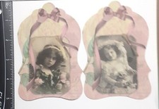 Lot of 2 Vintage Victorian Girls Flowers SINGLE LAYER Embellishments 517