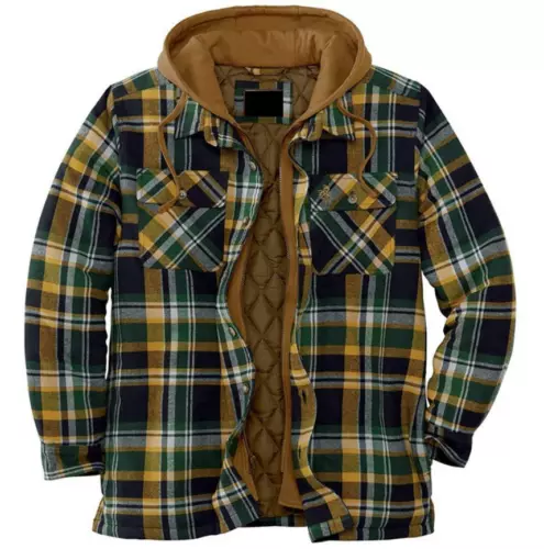 Men Plaid Work Jacket Lumberjack Hooded Flannel Shirt Sherpa Warm Hoodie New - Picture 47 of 76