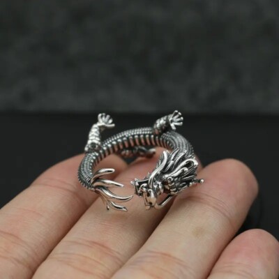 Elegant 925 Sterling Silver Charms Unique Fashion Dragon Ring One Size Fit All