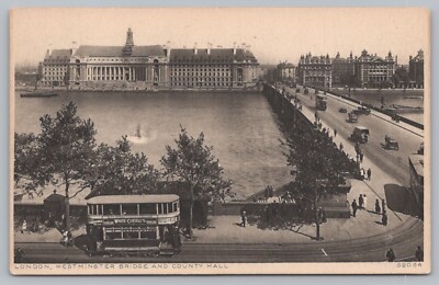 Westminster Bridge and County Hall, London UK c1930 Postcard TS-17