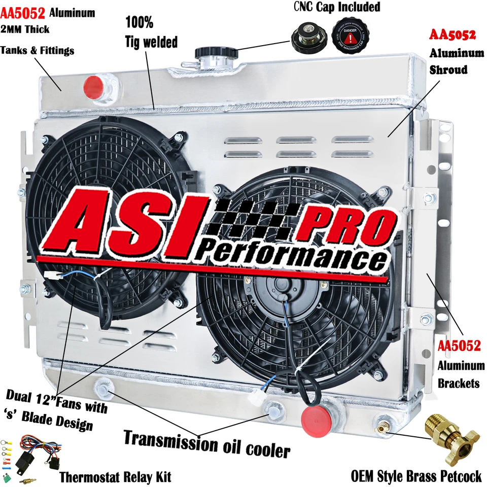 ASI 3 Row Radiator+Shroud Fan For 1963~1968 Chevy Impala Bel Air El Camino CC289 Foto 2 de 4