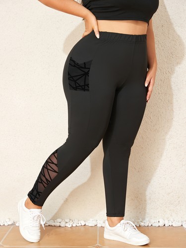 PLUS SIZE ⭐ Women Mesh Yoga Pants Pocket Gym Leggings Fitness Sports Trousers US - Picture 3 of 18