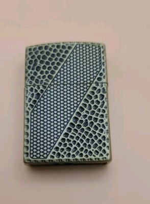 New Retro Butane Brass Tone Snake Skin Lighter, Soft Flame