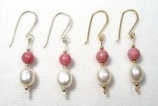 Lyns Jewelry Rhodonite and Freshwater Pearl Drop Earrings Silver or Gold