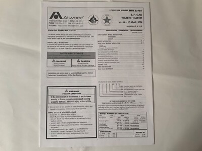 Atwood Gas Water Heater Guide Book Series 4-E &10-E *Manual MPD 93755* 