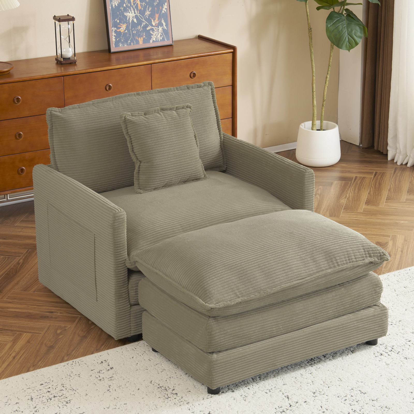 41.3 Inch Modern L-Shape Sectional Sofa with Corduroy Upholstery Modular Couch