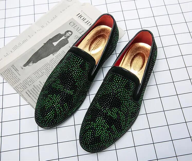 SAOLA Mocassino slip on da uomo strass punta rotonda scarpe da club Oxford lucide nuove