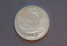 Italia Repubblica Italiana 1969 5 Lire Delfino 