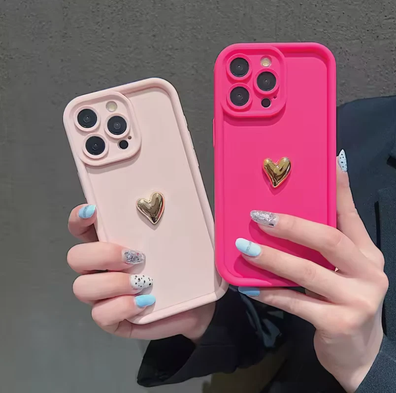 Capa telefone macia coração dourado 3D silicone para iPhone 15 14 13 12 11 16 pro, Max XS X - Imagem 4 de 4