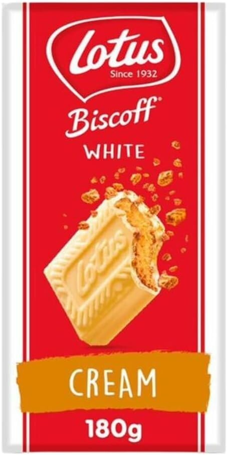 Barra de chocolate blanco belga suave Lotus Biscoff, 180 g