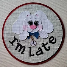 Alice in Wonderland, Rabbit Circle Tag. Scrapbook, Card making Paper Piecing