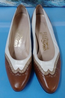 Salvatore Ferragamo White and Brown leather shoes 7 B | eBay display picture 1