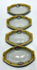 Vintage Japan Hand Painted Porcelain Rose Oval Celery 4 Salt Dips Cellars