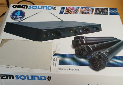GEM SOUND WIRELESS GMW-4 QUAD CHANNEL WIRELESS 4 MICROPHONE W/ BOX TESTED C