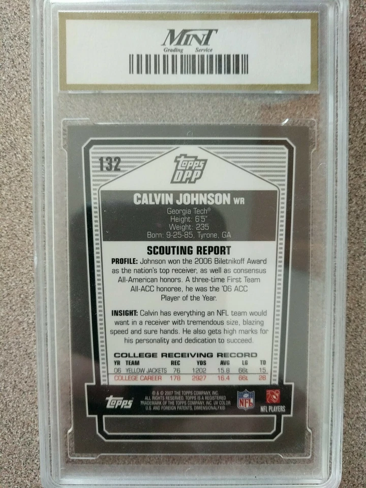 2007 Topps Calvin Johnson DPP Chrome Rookie Black MGS 10 Lions HOF! - Image 2 of 2