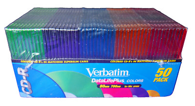 NewVerbatim Colors 50 Pack CD-R Blank Disks 93935 80 Min 700 mb Super Slim Cases