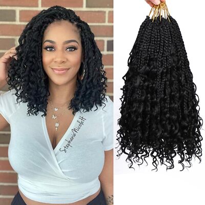 8 Packs Goddess Box Braids Crochet Hair-14 Inch 14(8Packs), 1B 