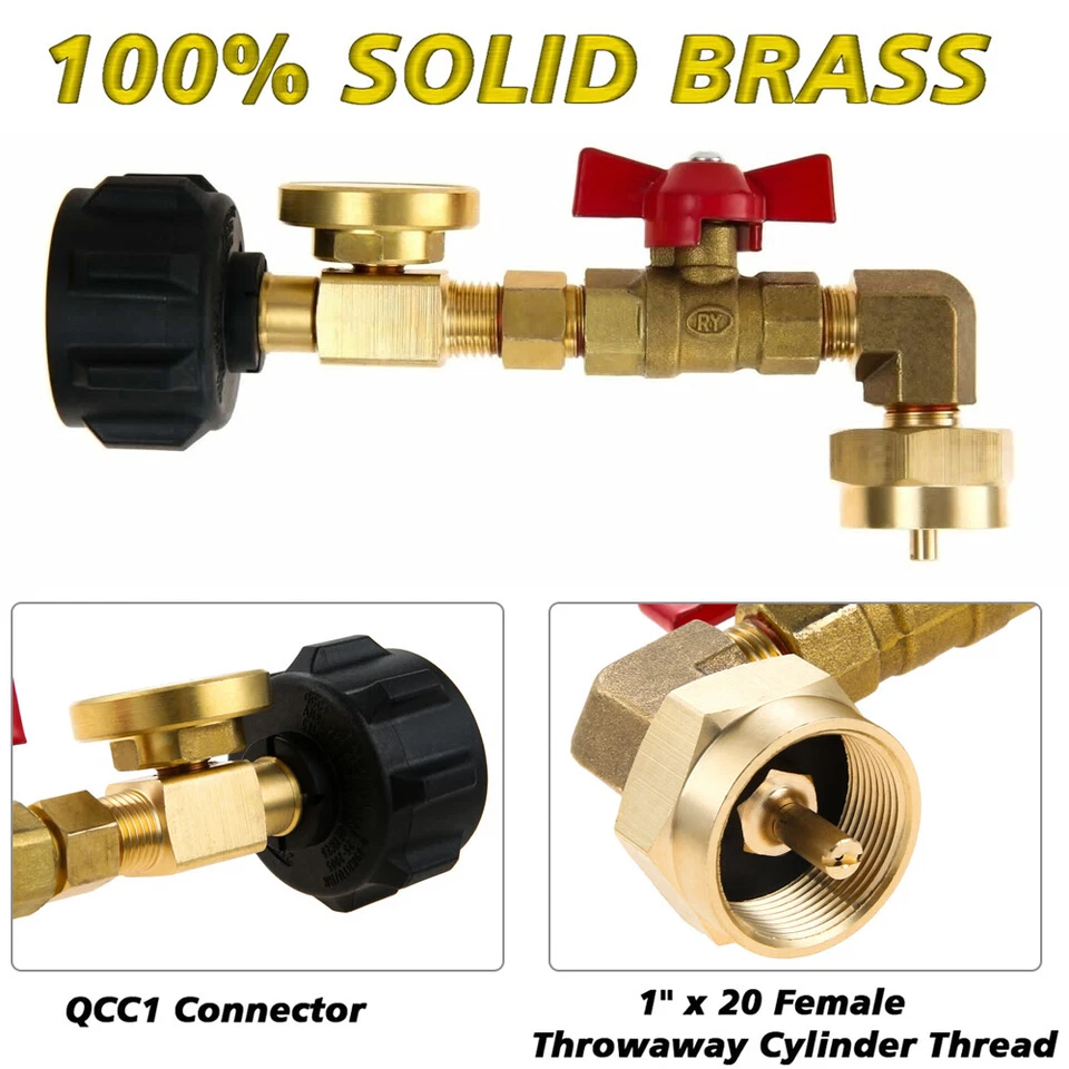 Adaptador de codo de recarga de propano Safety QCC1 con válvula de control de calibre de 5 lb a 40 lb Foto 2 de 4