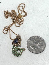 Vtg Gold Tone Rhinestone Crystal Mermaid Charm Necklace Bead Chain N3039