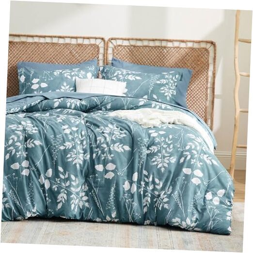 Mineral Blue Comforter Set - 7 Pieces Floral Bedding Queen 06 - Mineral Blue