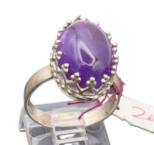 925 Silver Vintage Cabochon Oval Large Amethyst Carved Ring Sz 6.25 RG27034