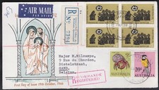 1966 Australia 45c Total 4c Christmas Block FDC Uprated Registered to BELGIUM