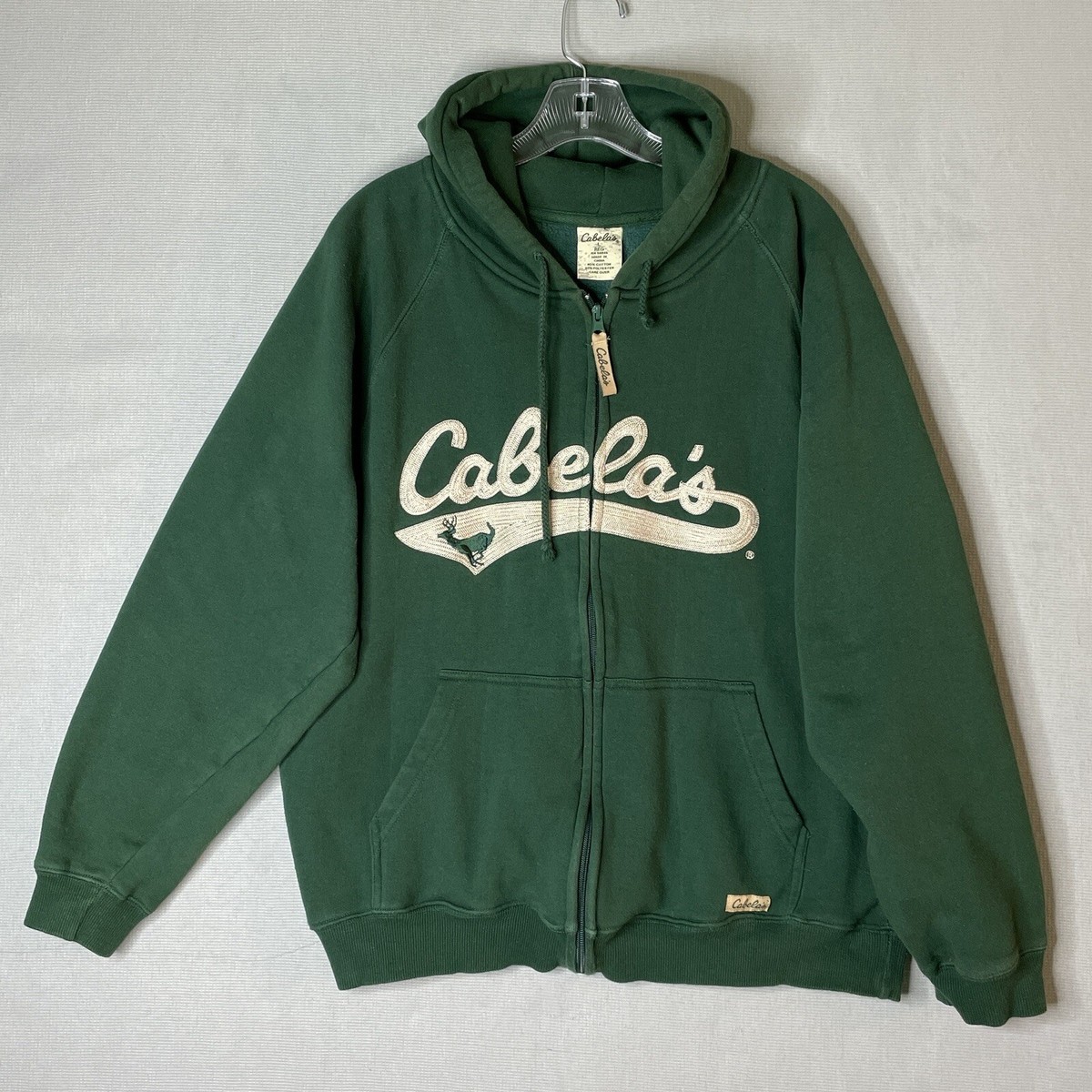 Cabelas Youth Hoodie Size Large Red Hunter Green Embroidered Front - Main Image