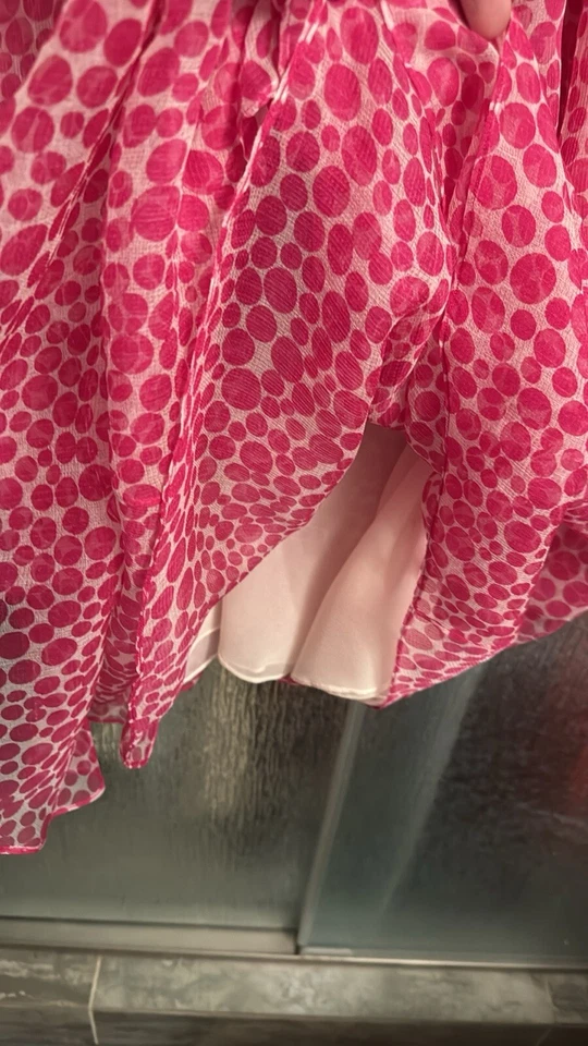 Oscar De La Renta Ruffled Polka Dot Maxi Skirt 26x43 100% Silk Side Zip Size 6 - Imagem 3 de 4