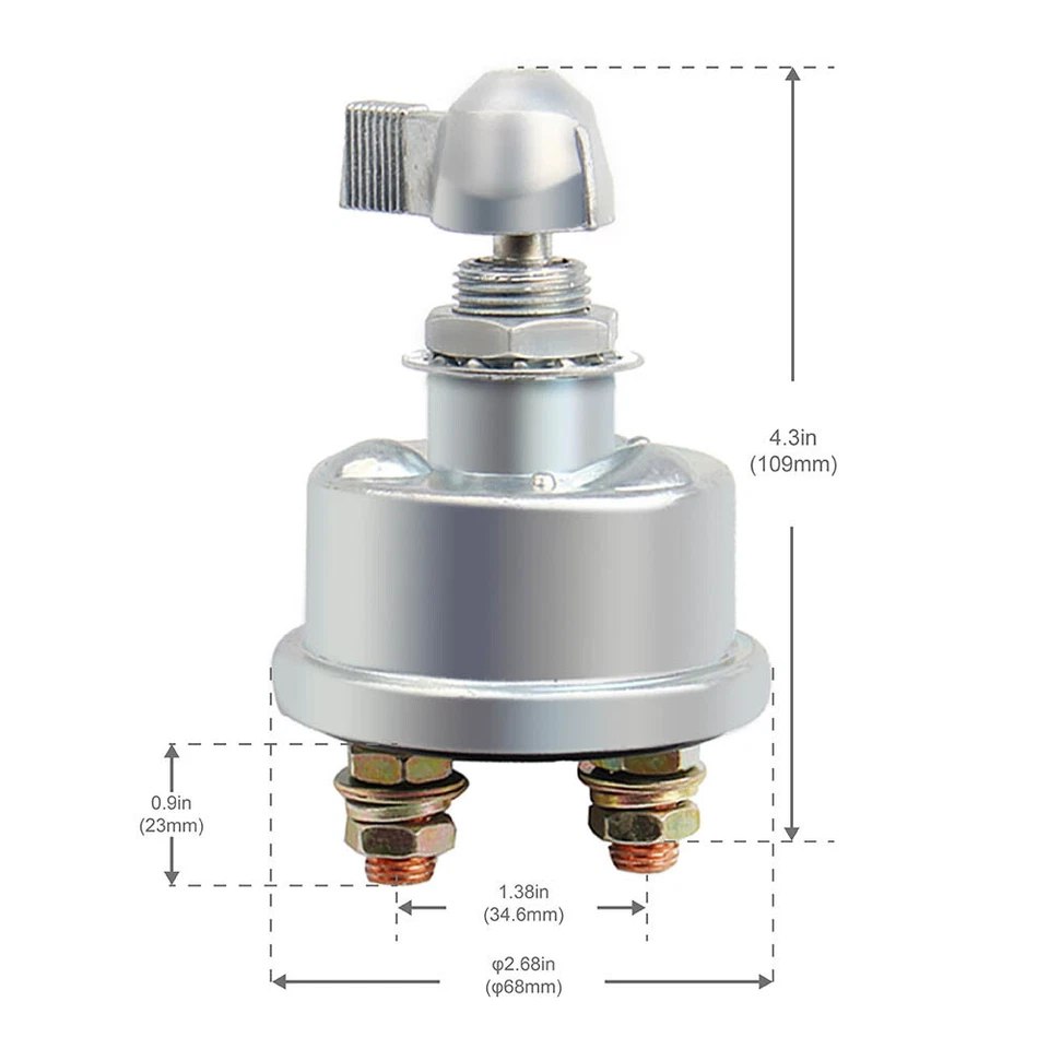 Interruptor de desconexão de bateria mestre 2 125 ampères 2 postes SPST para desligamento direto - Imagem 4 de 4