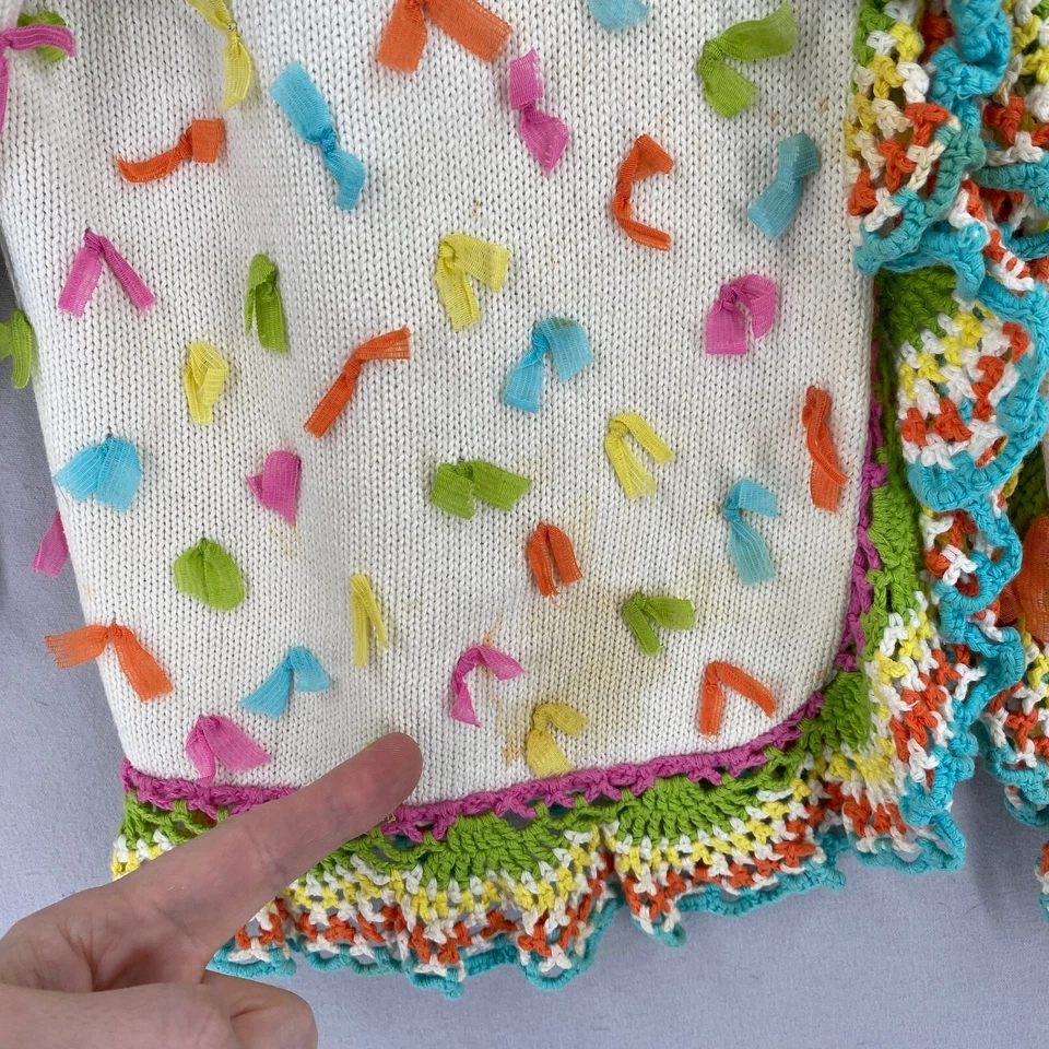 Design Options Cardigan Sweater Womens Small Ribbons Crochet Detail Colorful * - Image 3 of 4