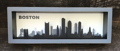 BOSTON City Skyline Primitives by Kathy RARE Shadow Box Sign, 4  x 11.5 