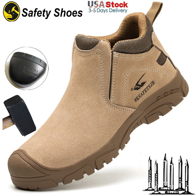 Composite Toe Shoes Men's Work Boots Slip On Safety Boots Slip Resistant Shoes