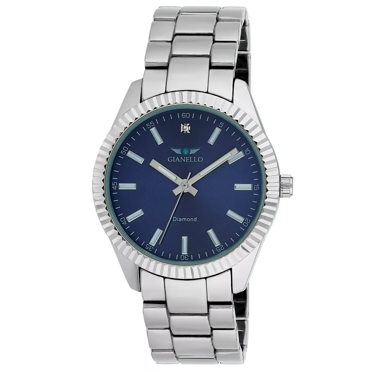 Gianello Men s 40mm Genuine Diamond Dial Fluted Bezel Link Watch