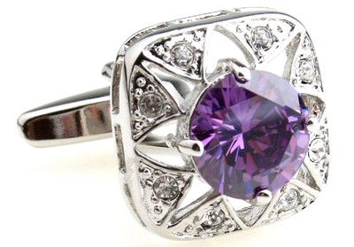 MRCUFF Round Purple Crystal Pair Cufflinks FREE SHIPPING