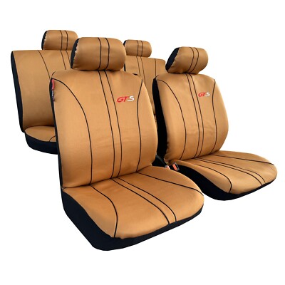 For Toyota Tundra Car Seat Covers Full Set GTS Embroidery Tan Poly Cotton  9PCS