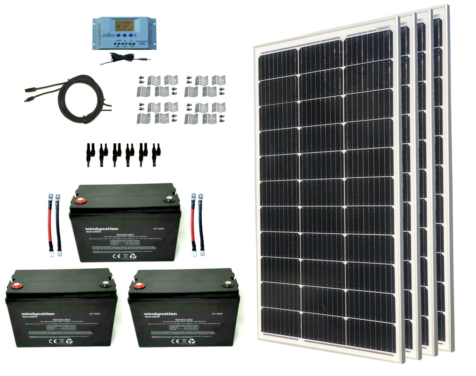 WindyNation 400 Watt Monocrystalline Solar Panel Kit for RV 